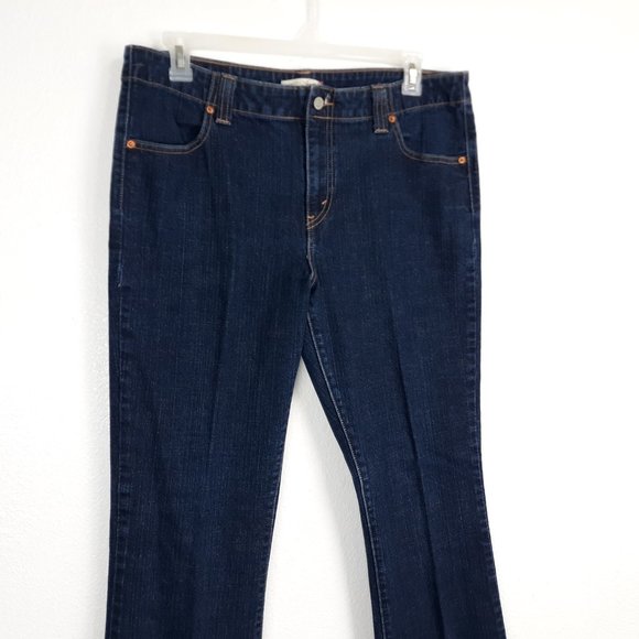 Levi's 525 Women's Bootcut Jeans Size 16 Dark Wash Blue Denim Frayed Raw Hem - Picture 2 of 15